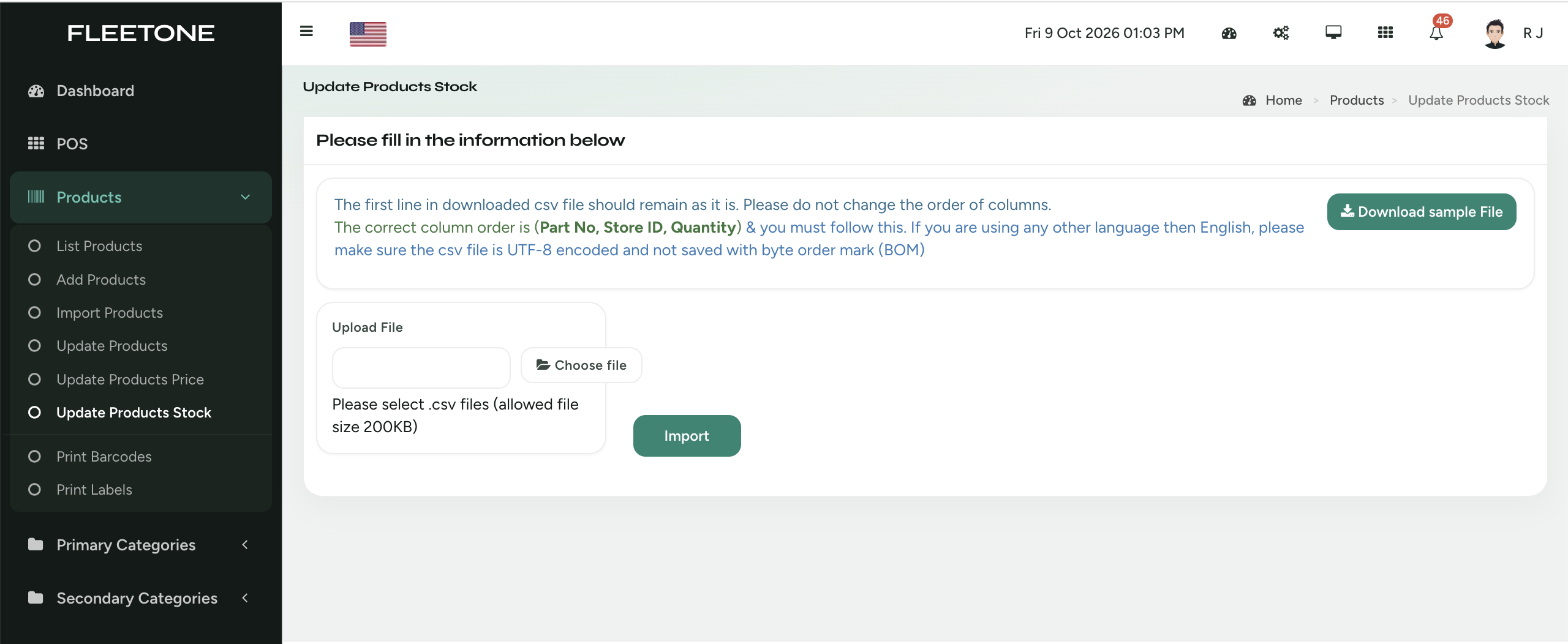 Stock Updates via CSV